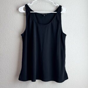 Eileen Fisher Silk Georgette Crepe Scoop Neck Tank Top Black 100% Silk XL